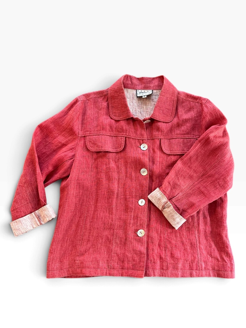 Women’s Linen Coral Button-Front Jacket with Turn-Up Cuffs